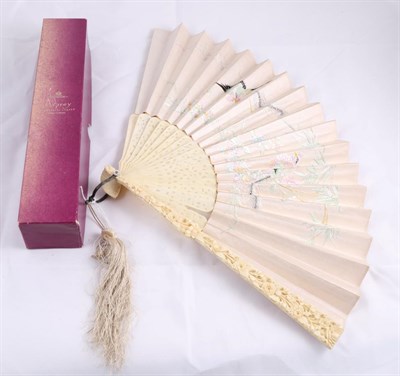 Lot 2107 - A 19th Century Ivory Fan, delicately carved with flower heads to the guards and Chinese figures...