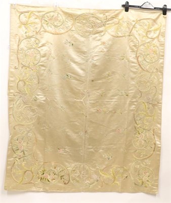 Lot 2116 - Early 19th Century Silk Embroidered Panel, decorated with flowers overall on a cream silk, with...