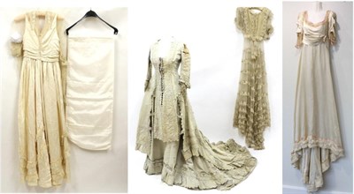 Lot 2132 - 20th Century Costume, including a cream silk and pink ribbon tulle trimmed gown with pink...