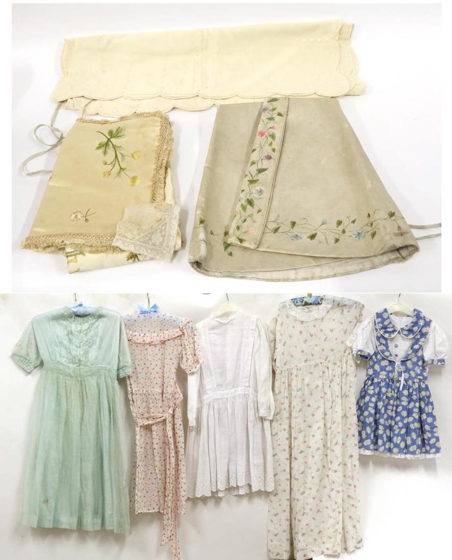 Lot 2137 - Assorted Early 20th Century Baby Costume and Textiles, including a silk satin rose bud trimmed baby