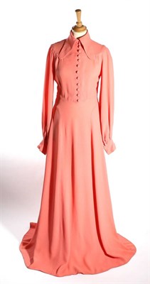 Lot 2144 - Mid 1970s Ossie Clark for Radley candy pink moss crepe maxi dress, labelled, button-fronted,...