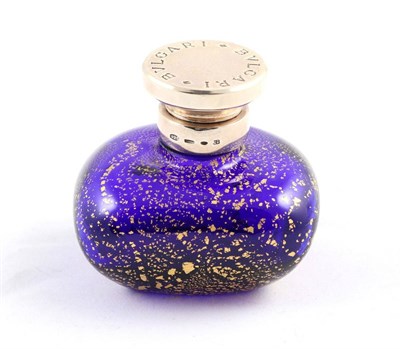 Lot 2175 - Carlo Moretti for Bulgari Murano Blue Glass Scent Bottle with Gold Speckles and Silver Top, limited