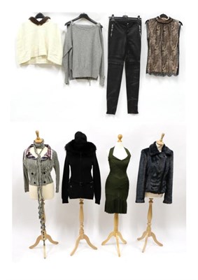 Lot 2178 - Group of Ladies Assorted Designer Clothing, comprising Armani Jean midnight blue faux fur biker...