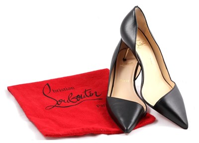 Lot 2192 - Pair of Christian Louboutin 'Newton D'Orsay' Black Leather Pumps, the asymmetric design with...