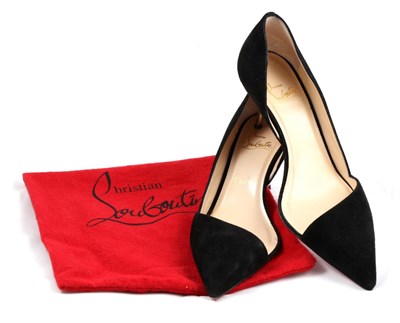 Lot 2193 - Pair of Christian Louboutin 'Newton D'Orsay' Black Suede Pumps, the asymmetric design with...