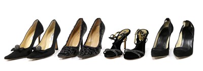 Lot 2195 - Pair of Jimmy Choo Black Stiletto Court Shoes, the vamp mounted with decorative black diamante...