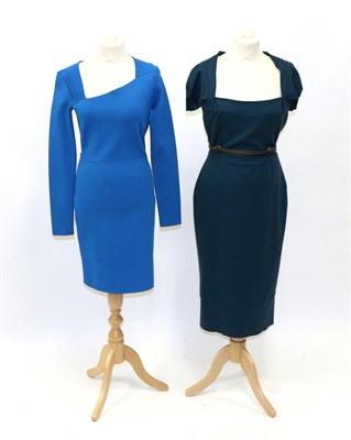 Lot 2200 - Roland Mouret at 8 Carlos Place Blue Wool Blend 'Galaxy' Style Dress, with square neckline,...