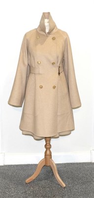 Lot 2201 - Hermè Paris Camel Hair Double Breasted Coat, with internally attached waist belt mounted with...