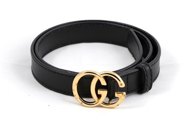 Lot 2208 - Gucci Black Leather Waist Belt, with gold-tone 'GG' buckle, (stamped size '40') 84cm long including