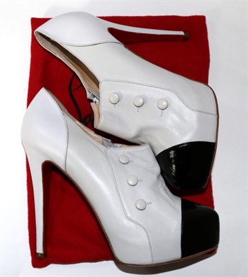 Lot 2214 - Pair of Christian Louboutin 'C'est Moi' Light Grey Leather Stiletto Ankle Booties / Shoes, with...