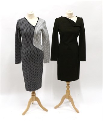 Lot 2219 - Roland Mouret Dark Brown Long Sleeve Dress, with asymmetric folded neckline and pin-tucked...