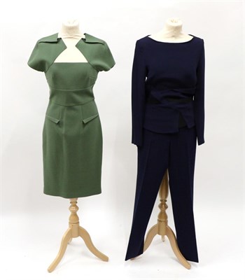 Lot 2221 - Roland Mouret 'Martha' Khaki Green Wool Crepe Pencil Dress, the triangular neckline met by...