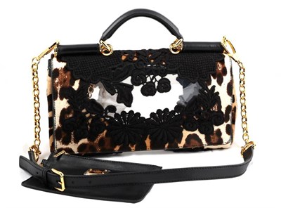 Lot 2224 - Dolce & Gabbana Animal Print and Floral Flap Shoulder Bag, with transparent vinyl centre surrounded