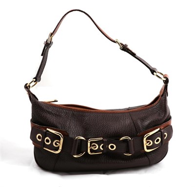 Lot 2225 - Dolce & Gabbana Brown Leather Slouch Shoulder Bag, trimmed in tan leather with three large...