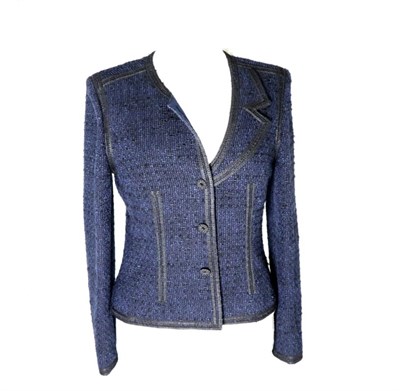 Lot 2228 - Chanel Dark Blue and Black Jacket, with asymmetric neckline and applied braiding to seams, fastened