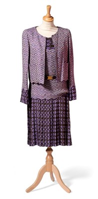 Lot 2229 - Chanel Purple Rayon/Wool and Silk Purple Two Piece Ensemble, comprising sleeveless day dress,...