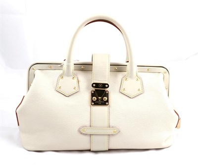 Lot 2231 - Louis Vuitton Cream Leather Handbag, with stiff leather handles and gold tone clasp closure,...