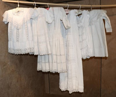 Lot 2081A - Six Victorian and Later White Cotton Baby Gowns, including two hand worked cotton pique boys...