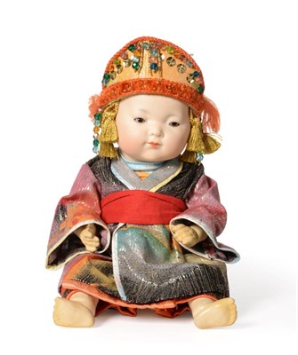 Lot 2011 - Armand Marseille Ellar Star Oriental Bisque Socket Head Doll, with painted hair and face,...