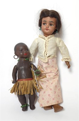 Lot 2012 - Simon and Halbig 1039 Bisque Socket Head Mulatto Doll, with brown side glancing eyes, black...