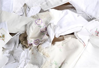 Lot 2021 - Assorted White Linen, including table linen, bed linen, many with embroidered decoration and...