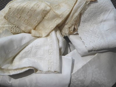 Lot 2023 - Assorted Cottons and Linens, including a pair of pina cloth pillowcases and two cloths, child's...