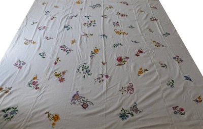 Lot 2042 - 1920s Crewel Work Bed Cover, worked in pinks, greens, blues, yellows and purples in a design of...