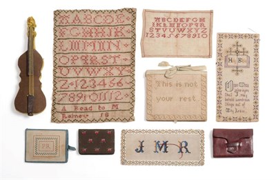 Lot 2054 - Small Unframed Alphabet Sampler, worked in red cross stitch, 'A Read to M Bainey 1800', 15cm by...