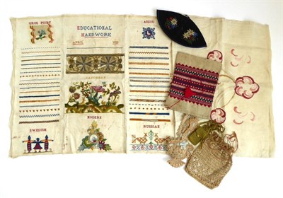 Lot 2059 - Unframed Educational Handwork Sampler Dated April 1929, with stitching examples, and styles of...