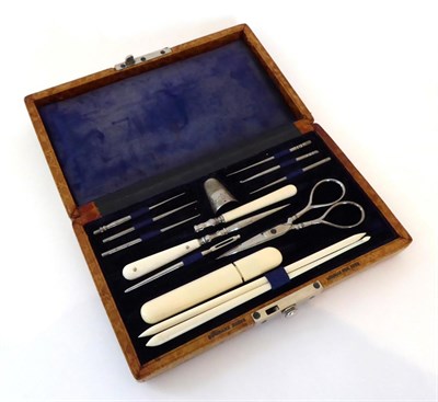 Lot 2062 - Modern Sormani Paris Leather Mounted Hinged Sewing Case, fully fitted with bodkins, scissors,...