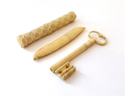 Lot 2064 - 19th Century Carved Ivory Needle Case Modelled as a Key, with screw fitting, 8.5cm by 2.5cm;...