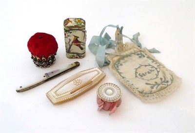 Lot 2071 - Collection of 19th Century Sewing and Other Accessories, including a mother-of-pearl toothpick case