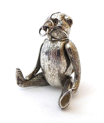 Lot 2078 - Novelty Jointed Silver Teddy Bear Pin Cushion, with muzzle and nose ring,  maker H.V.Pithey &...