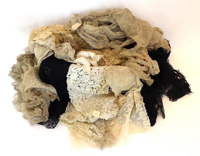 Lot 2079 - A Quantity of Early to Edwardian Lace, to include collars and flounces, comprising three black lace