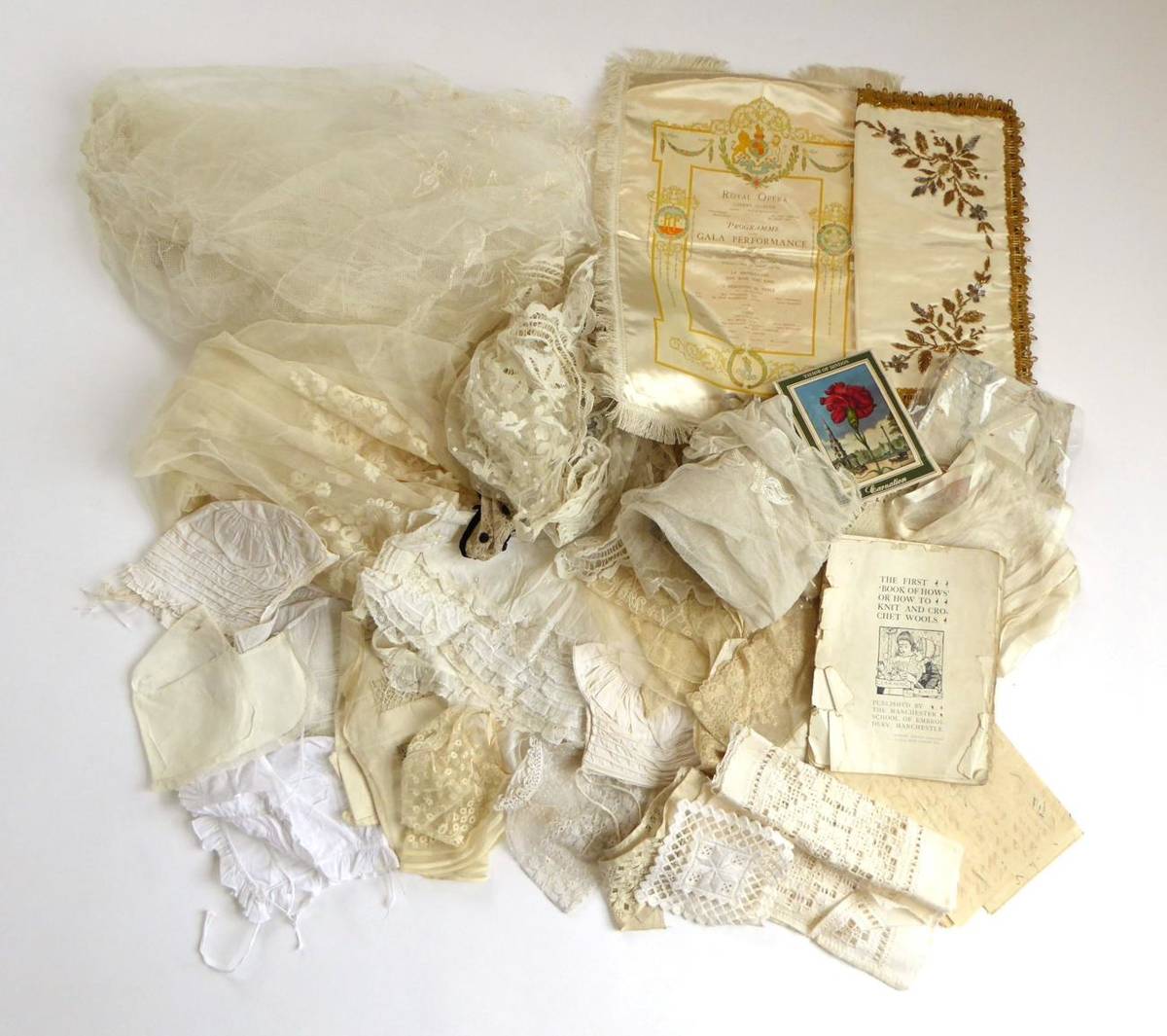 Lot 2082 - Assorted Costume Accessories, including an appliquÅ½ lace shawl, lace collar with black ribbon...