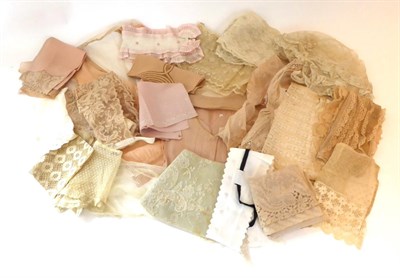 Lot 2086 - Assorted Circa 1900 and Later Net, Lace and Chiffon Modesty Panels, a cream and pink tipped...