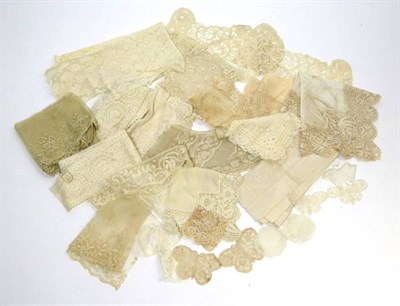 Lot 2088 - Assorted 19th Century and Later Lace, including a cream silk Maltese Lace trimmed silk handkerchief