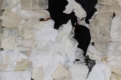 Lot 2090 - Assorted Lace Trimmings, Crochet Trims, Edgings, lace trimmed sleeves, cuffs, two lace work and...