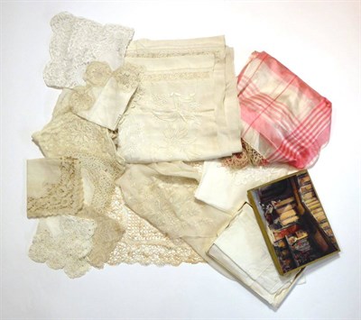 Lot 2091 - Assorted 19th Century and Later Handkerchiefs, with lace trims, embroidered detailing etc;...