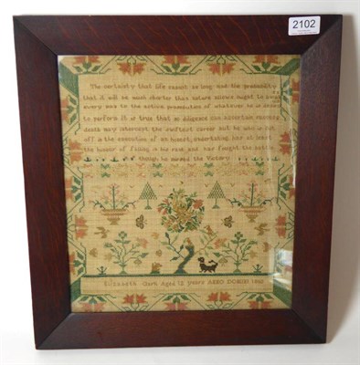 Lot 2102 - Victorian Sampler Worked by Elizabeth Clark, Aged 12 Years, Dated 1840, worked with a religion...