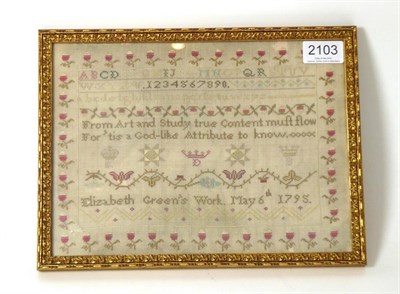 Lot 2103 - Alphabet Sampler Worked by Elizabeth Green, May 6th 1795, with central verse 'From Art and...