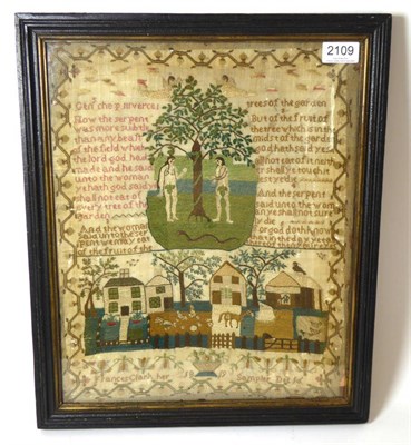 Lot 2109 - George III Framed Needlework Sampler Worked by Frances Clark, Dated Dec 16, 1819, depicting...