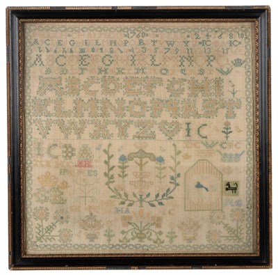 Lot 2110 - An 18th Century Sampler by Helen Chalmers, Dated 1760, Age 10 Years Old, with alphabet to the...