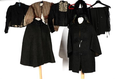 Lot 2113 - Group of Assorted Victorian and Later Clothing, comprising a black textured wool cape/jacket; a...