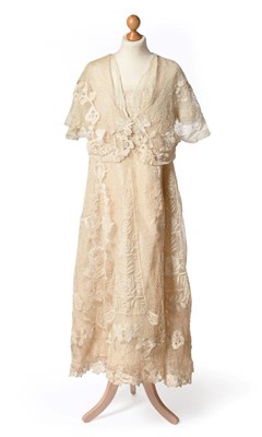 Lot 2138 - Early 20th Century Irish Crochet Day Dress, comprising an attached short sleeved jacket with floral