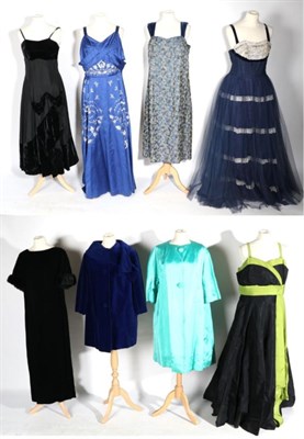 Lot 2143 - Circa 1950s and Later Evening Wear, comprising Miss Hymans Glasgow blue polka dot net evening...