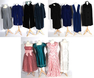 Lot 2157 - Assorted Circa 1920-60s Evening Dresses and Coats, comprising a black velvet reversible opera coat