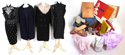 Lot 2163 - Mid 20th Century and Later Costume, including a Kashmoor black wool double breasted coat with...