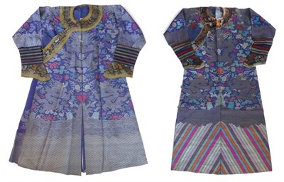 Lot 2180 - Early 20th Century Chinese Summer Gauze Robe, in blue with multi coloured wave style hem, gold...