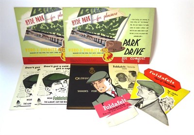 Lot 2186 - Circa 1950s and Later Shop Display Advertising Cards, including five for Foldafelt Caps, Vero...